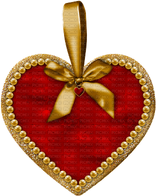 Minou Red Heart Gold Bow - Emblem (321x400), Png Download