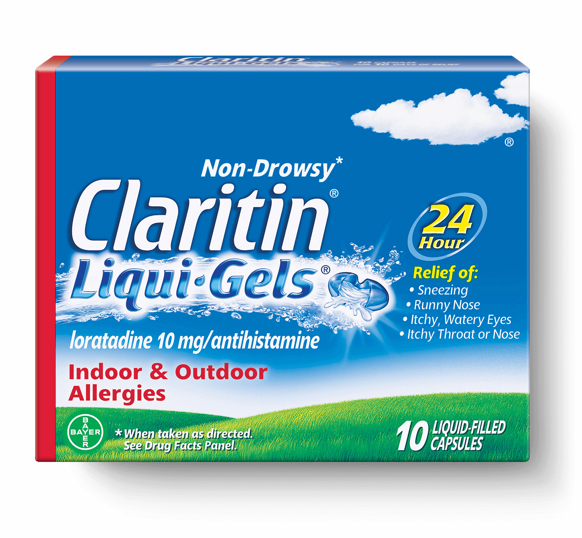 Front View Of Claritin® Liqui Gels® Capsules 24 Hour - Claritin Allergy Liqui-gels 10mg (1880x1740), Png Download