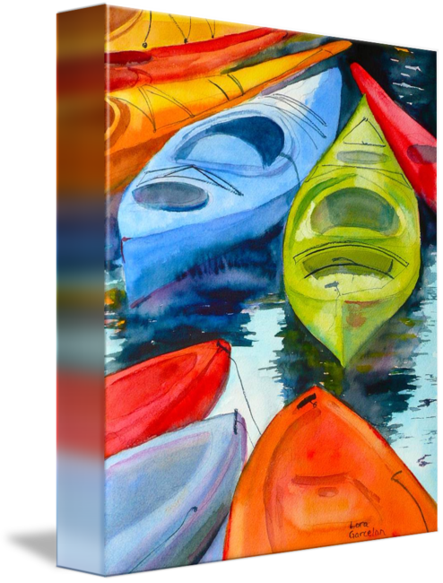 "sea Kayaks" By Lora Garcelon, Howell, Michigan // - Painting Of Kayaks (494x650), Png Download