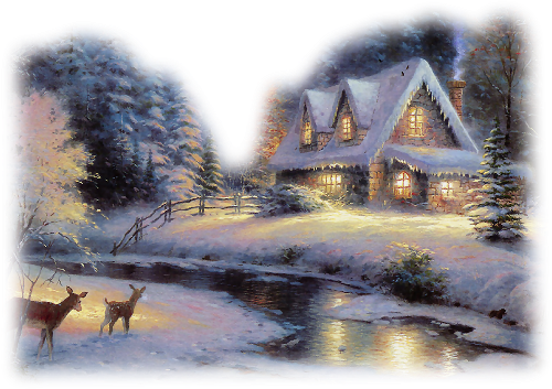 Tubes Paysages Hiver - Thomas Kinkade Paintings Snow (500x353), Png Download