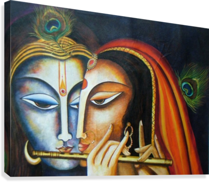 Radha Krishna Canvas Print - Acrylic Painting On Canvas Board Of Krishna (429x372), Png Download