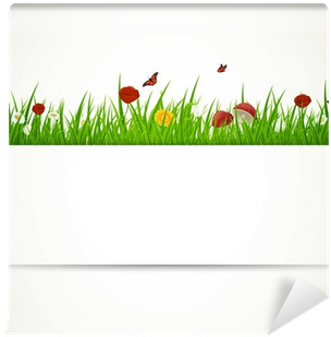 Vector Background With Grass And Flowers Wall Mural - Lady Tulip (400x400), Png Download