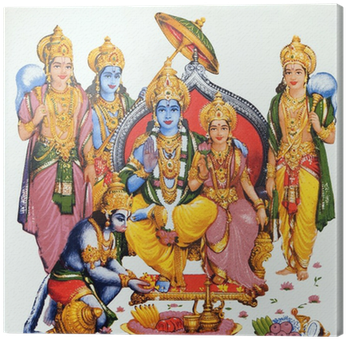 Hindu Deity Hanuman And Lord Rama Canvas Print • Pixers® - Lord Rama With His Brothers (400x400), Png Download