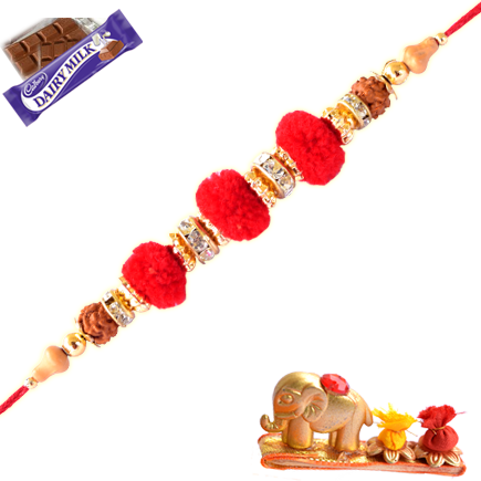 Rudraksh With Red Guchha Rakhi - Simple Rakhadi Of Rudraksh (435x435), Png Download