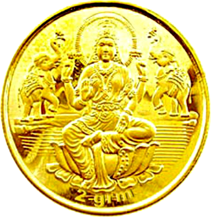 Single Gold Coin With Maa Laxmi Image - Lakshmi Gold Coin Png (885x912), Png Download