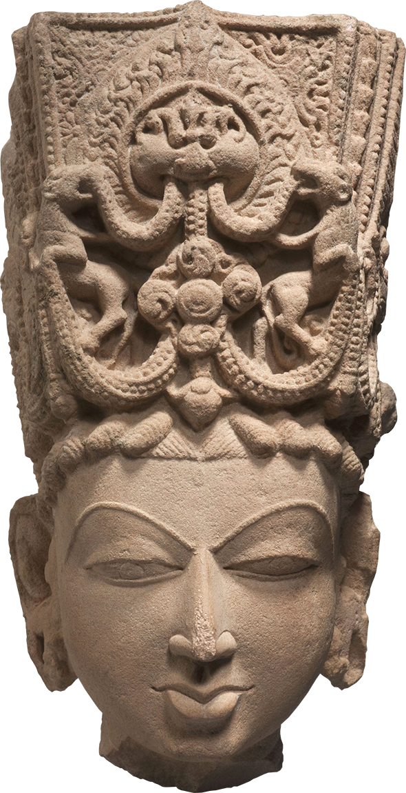 Crowned Head Of Vishnu Or Surya - Ancient Indian Sculpture Png (590x1150), Png Download