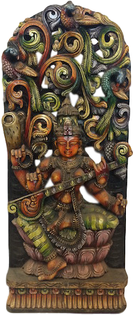 Colorful Carved Saraswati - Carving (360x480), Png Download
