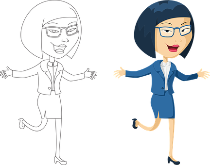 Asian Woman Business Woman Female Happy Wo - Happy Woman Cartoon Png (432x340), Png Download