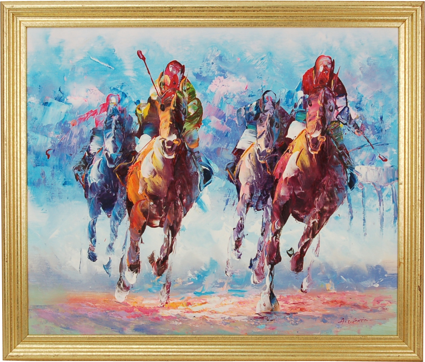 Modern Painting New Vintage Mid Century Modern Abstract - Horse Race Oil Painting (1360x1360), Png Download