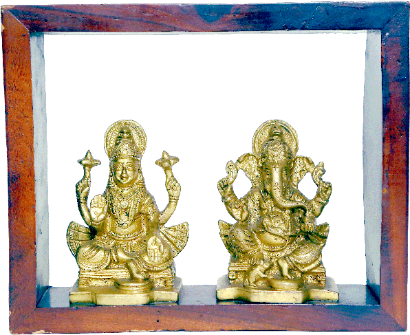 Laxmi/ Ganesh With Frame Brass Figure - Ganesha (600x494), Png Download