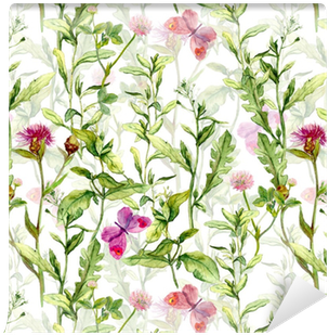 Grass, Herb And Flowers With Butterflies - Gear New 5791228-gn-ph1 Small Bird In Sprtern Watercolour (400x400), Png Download
