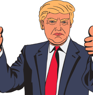 Tweet, Provoke, Repeat - Trump Thumbs Up Cartoon (356x364), Png Download