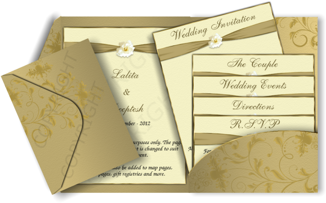 Gold & Cream Color Pocketfold Email Wedding Invitation - Gold Colour Wedding Invitation Card (670x426), Png Download