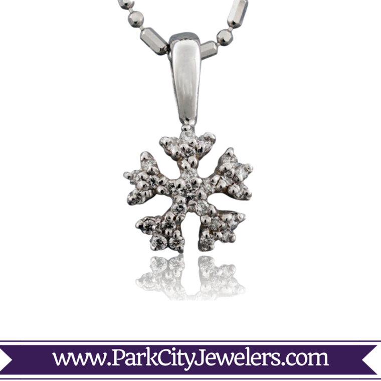 Domed Diamond Pave Snowflake Necklace - Blue & White Diamond Snowflake Ring (760x760), Png Download