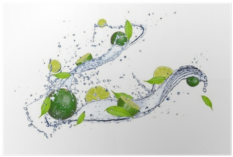 Fresh Limes In Water Splash, Isolated On White Background - Water (400x400), Png Download