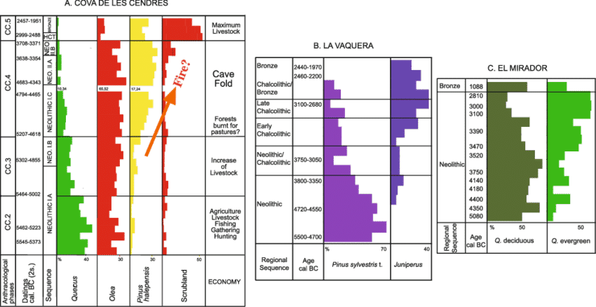 Charcoal Analysis Sequences From Three Caves With Long-term - Diagram (850x438), Png Download