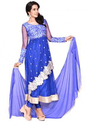 Elizabeth Blue Semi-stitched Designer - Chennai (300x411), Png Download
