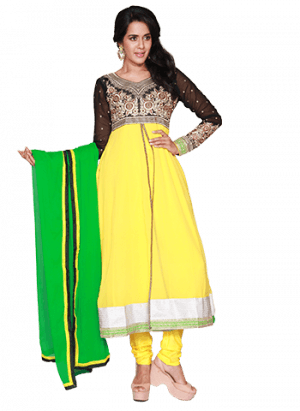 Elizabeth Yellow Semi-stitched Designer - Dress (300x411), Png Download