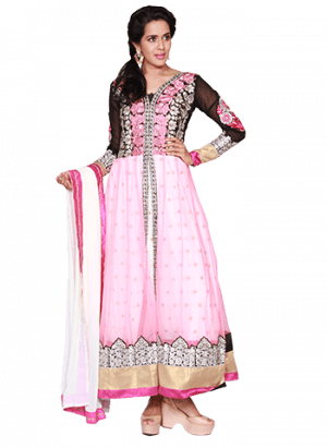 Elizabeth Black With Pink Semi-stitched - Dress (300x411), Png Download