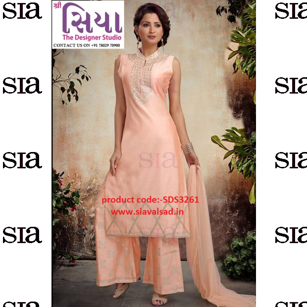 Sassy Peach Designer Suit With Gota Work Plazzo Dress - Gota (620x620), Png Download