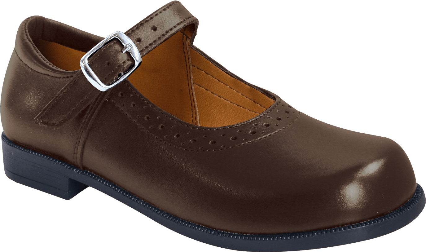 Sara Brown Buckle Leather School Shoe - Toughees Buckle Girls Leather School Shoe Black (1500x1500), Png Download
