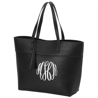 Jpg Freeuse Download Monogrammed Handbags Personalized - Black Aubrey Purse-monogrammed Tote With Tassel Accent-vegan (330x447), Png Download