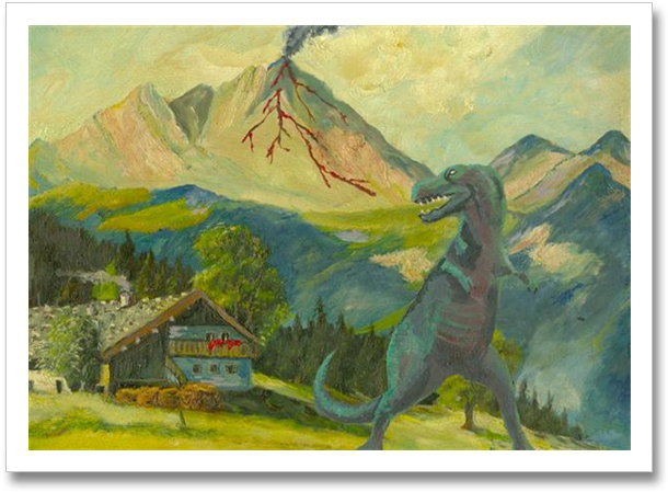 Altered Art Monday » Dinosaur - Thrift Store Art Altered (630x468), Png Download