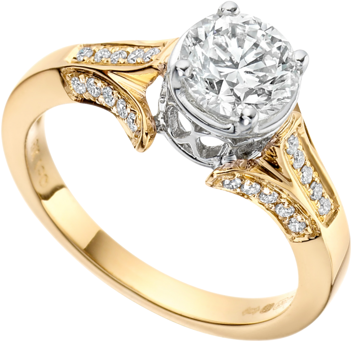 Yellow Gold Solitaire Engagement Ring With Diamond - Fancy Ring Png (844x1000), Png Download