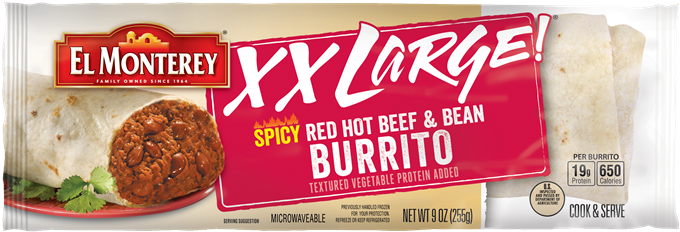 Xxl Spicy Red Hot Beef Bean Burrito - El Monterey Egg, Bacon & Cheese Breakfast Taquitos (700x261), Png Download