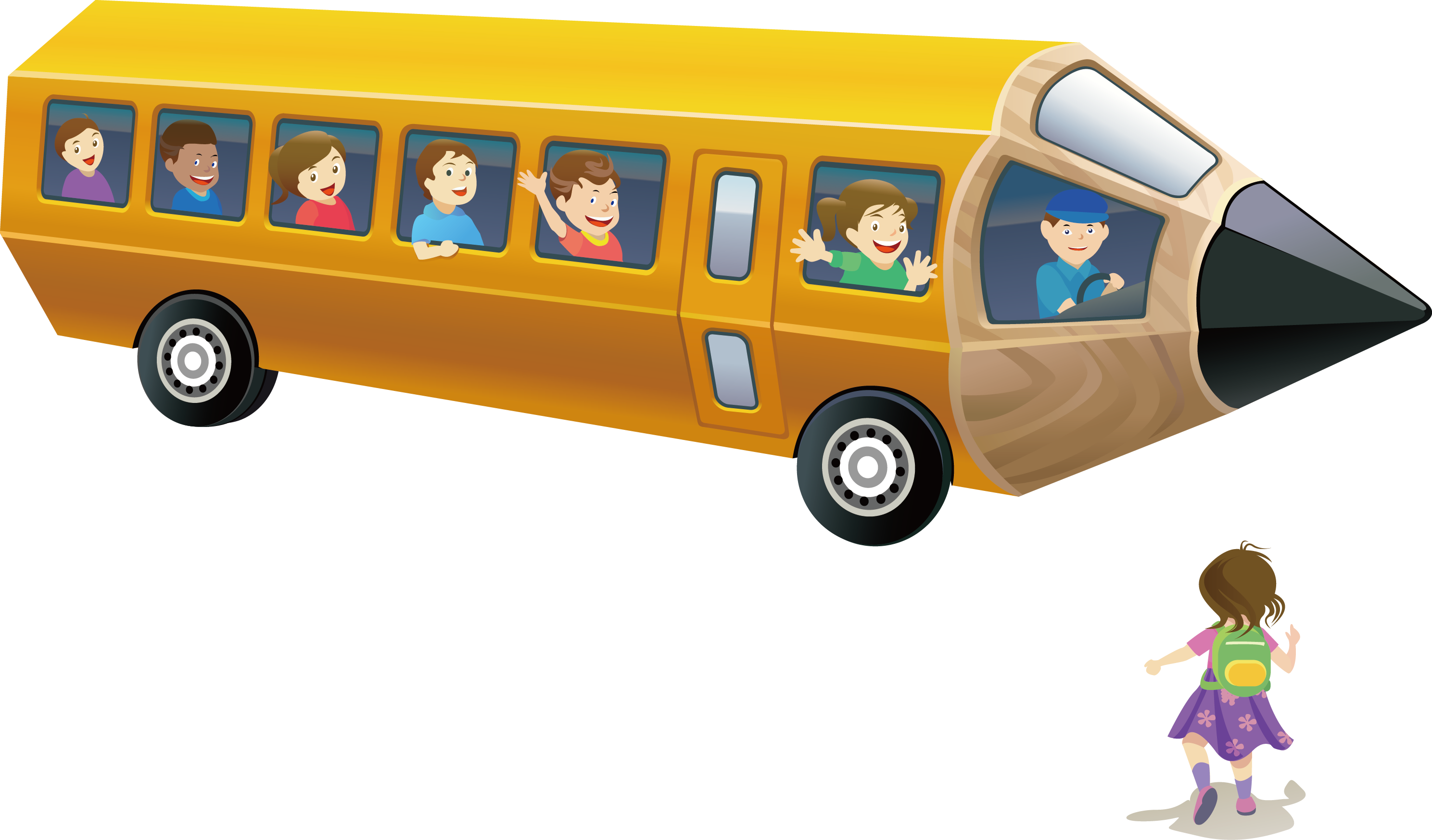 School Pencil Transprent Free - Pencil School Bus Drawing (2977x1747), Png Download