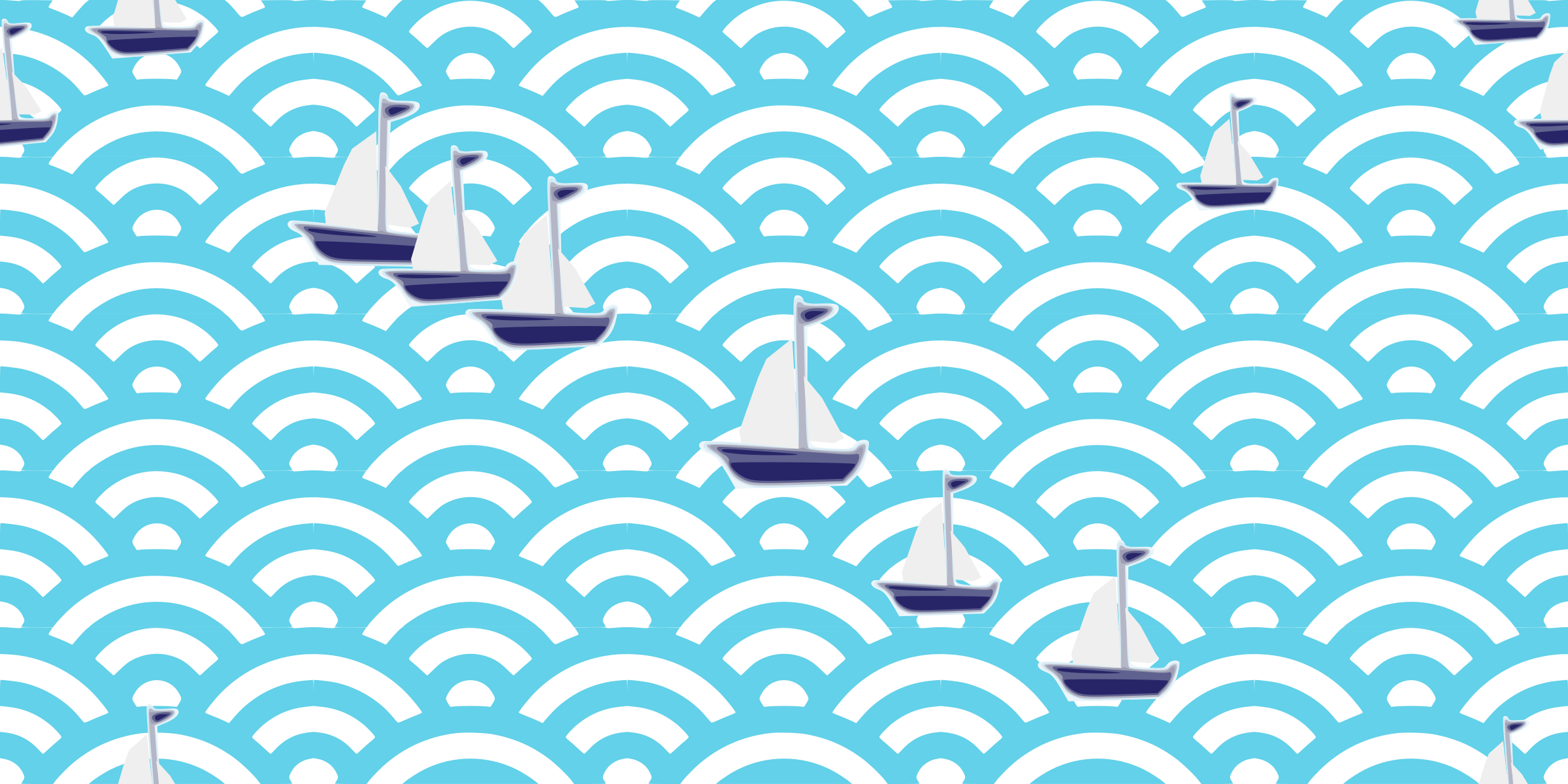 This Free Icons Png Design Of Blue Wave With Yacht (2400x1200), Png Download