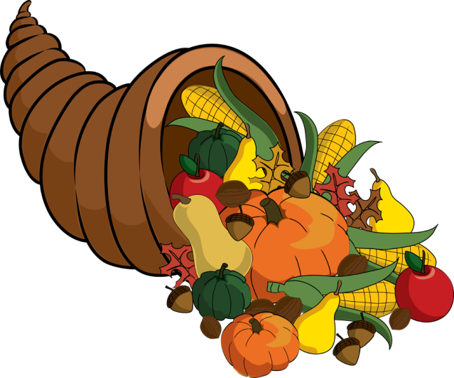 Animated Happy Thanksgiving Clip Art Clipart Image - Thanksgiving Cornucopia Clipart (639x531), Png Download