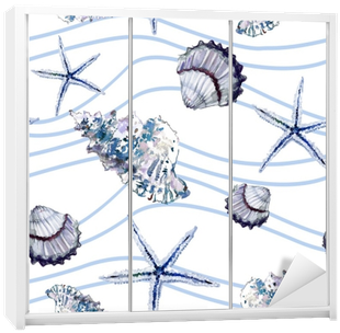 Seamless Marine Pattern With Shells, Starfish And Blue - Sfondo Marino Bianco (400x400), Png Download