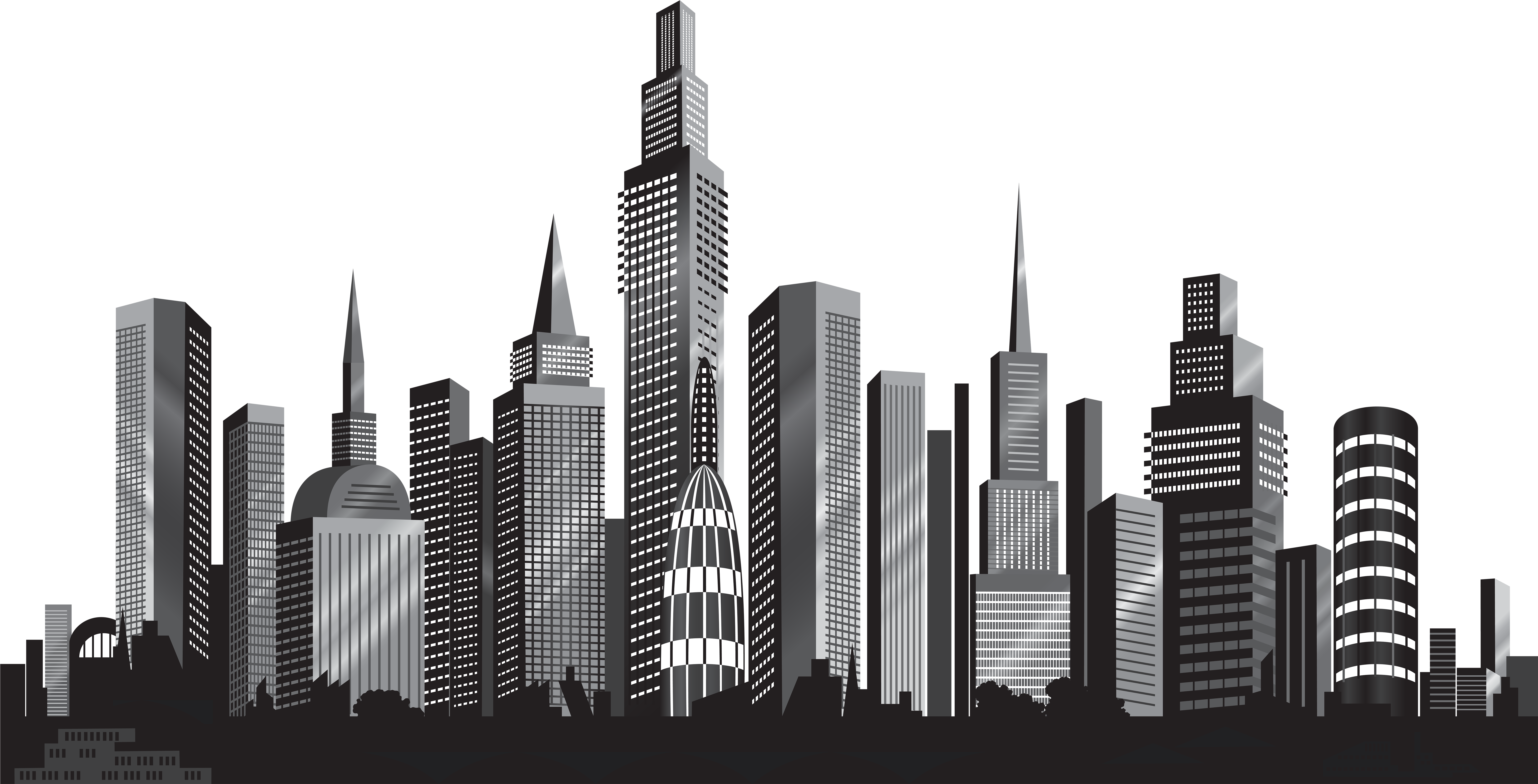 Banner Free Cityscape Silhouette Png Clip Art Image - Cityscape Clipart (8000x4153), Png Download