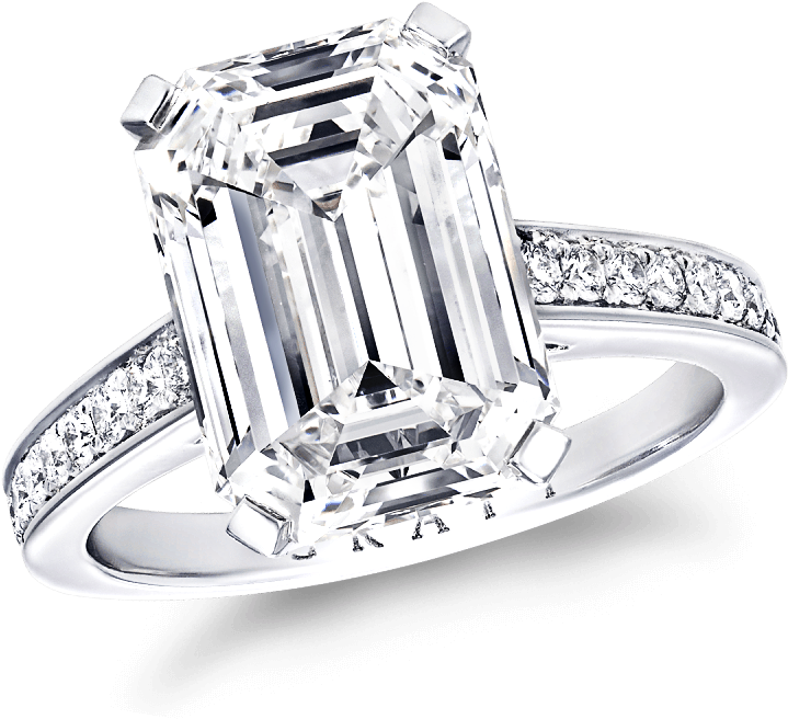 A Classic Graff Ring Featuring An Emerald Cut Diamond - Engagement Ring (2000x2000), Png Download