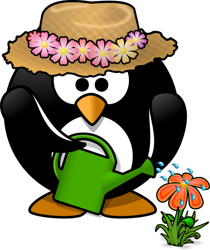 Spring Clipart Penguin - Penguin Gardening (674x800), Png Download