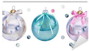 Set Of Watercolor Christmas Glass Balls With Bows And - Christmas Day (400x400), Png Download