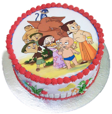 Vanilla Chota Bhim Cake - Happy Birthday Cartoon Cake (400x400), Png Download