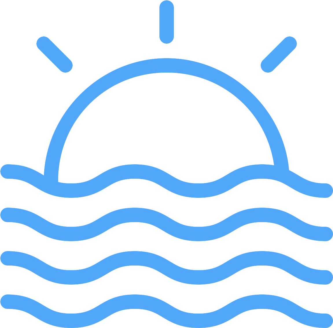 Icon Of Sun Setting Behind Ocean Waves - Vector Graphics (1200x1200), Png Download