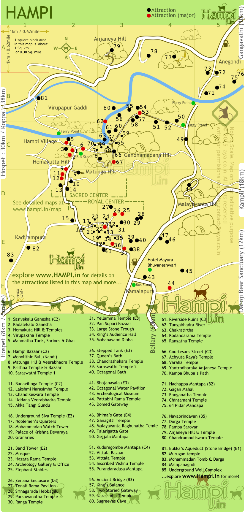 Map Show The Location Of Various Monuments In Hampi - Hampi (825x1725), Png Download