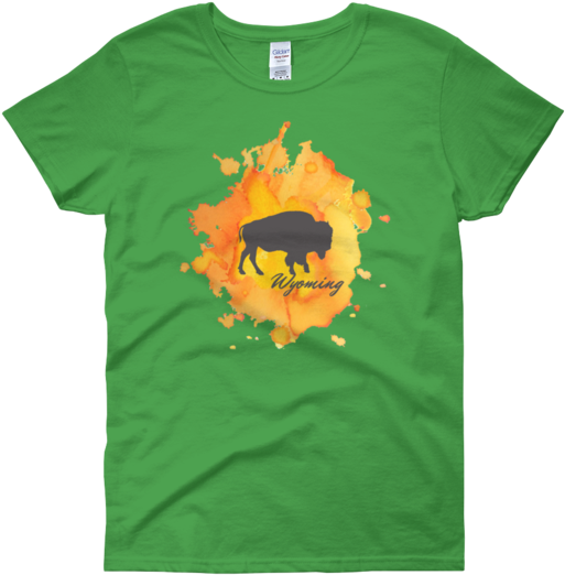 Wyoming Watercolor Burst Bison - Astonishing Goods Baseball Mom Tee. Cute Lady T Shirt. (600x600), Png Download