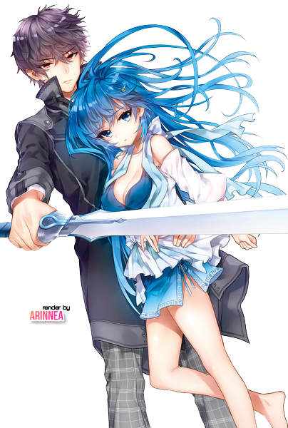 Anime Girl With Wavy Hair - Anime Girl Blue Hair With Boy (404x600), Png Download