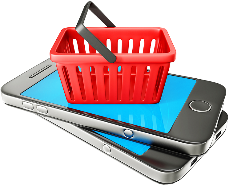 Shopping Basket Sitting On Phone - Online Shopping Png Transparent (800x630), Png Download