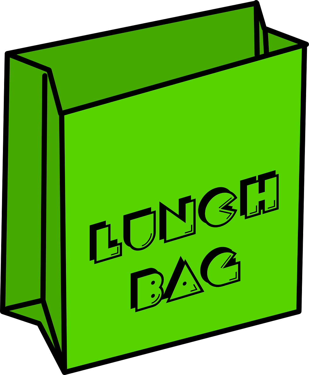 Green Bag With Lunch Bag Written On It - Lunch Bag Cartoon (593x720), Png Download