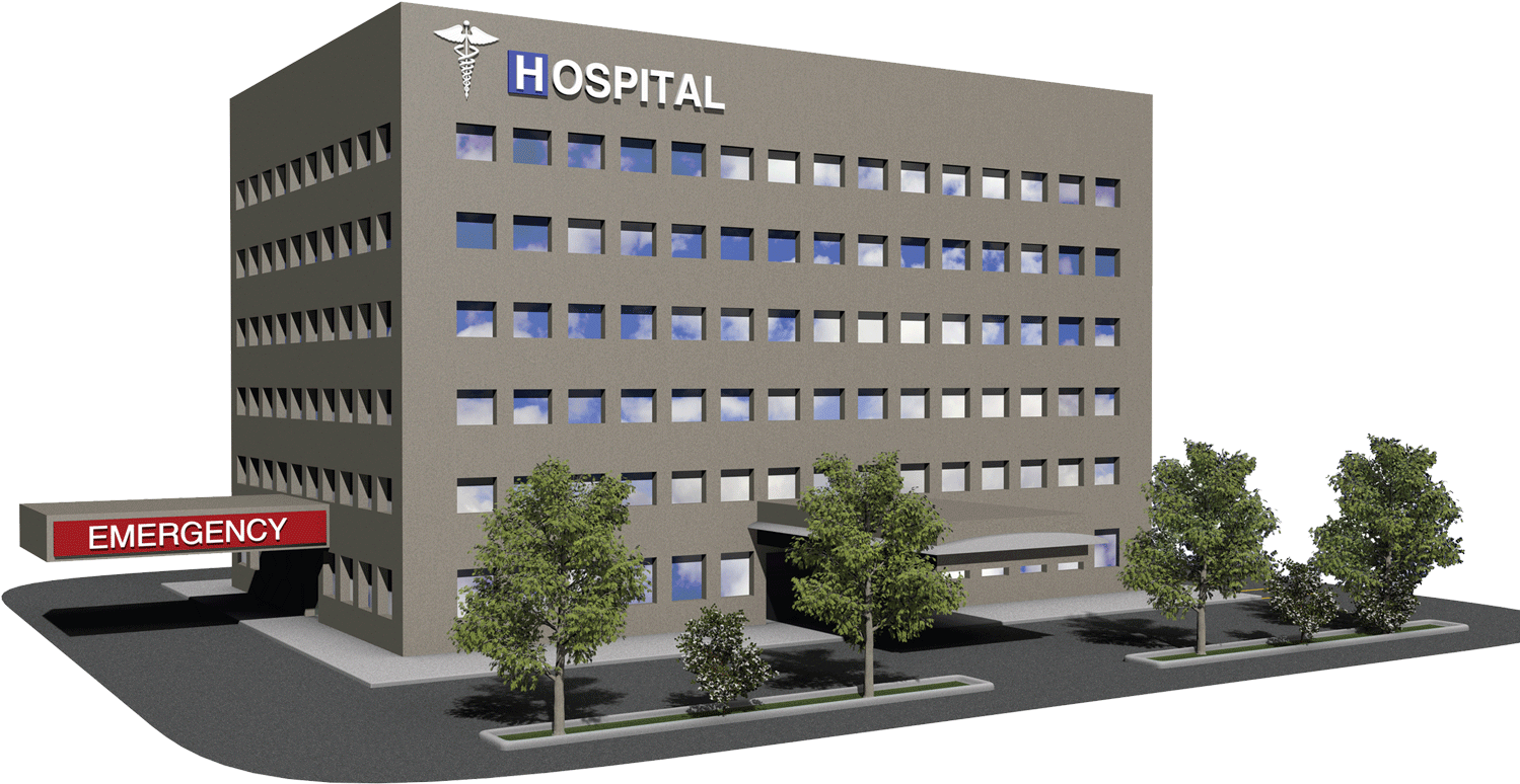 Creates Optimal Working Environment - Hospital Building Hospital Clipart (1500x879), Png Download