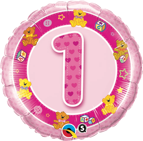 Age 1 Pink Teddies - 1st Birthday Background Design Png (485x485), Png Download