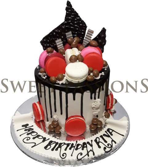 Colorful Macaroon Cake - Birthday Cake (488x600), Png Download