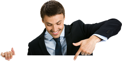 Contact Girl - Guy Pointing Down (411x204), Png Download