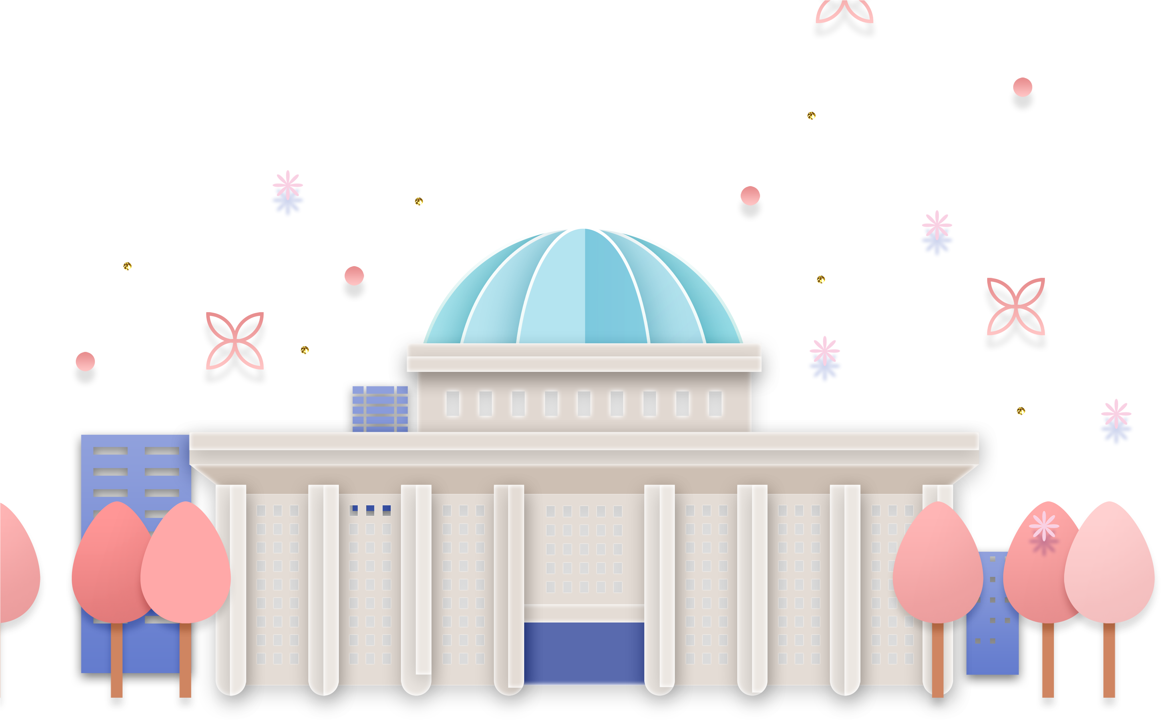 Construction,city,the Trees,pink - Illustration (4084x3000), Png Download