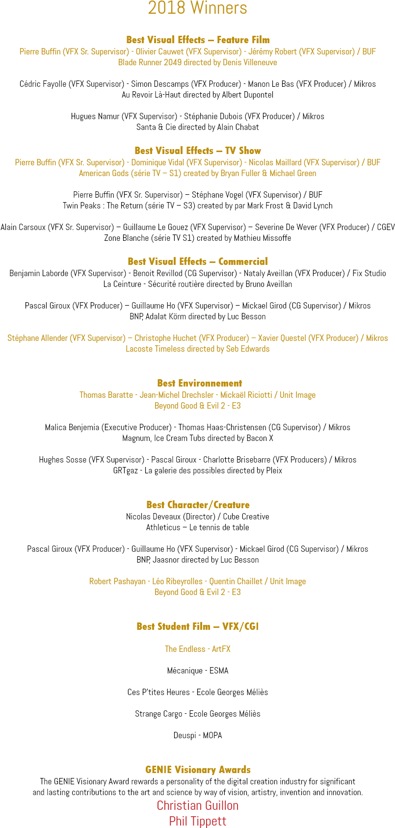 2018 Winners Best Visual Effects Feature Film Pierre - Document (862x1742), Png Download